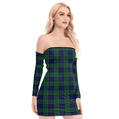 MacCallum Modern Tartan Plaid Off-Shoulder Back Lace-Up Dress