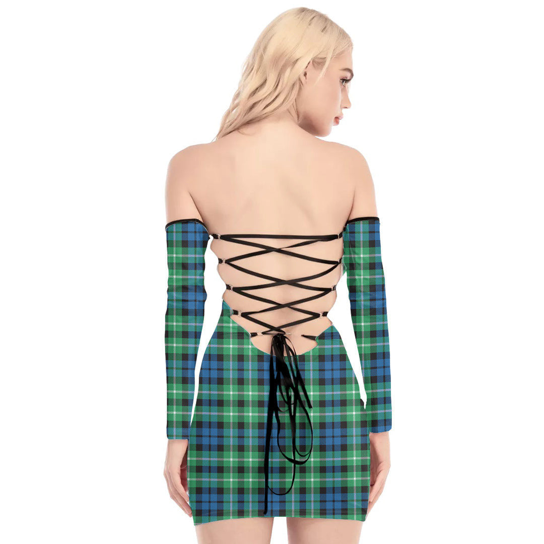 Graham of Montrose Ancient Tartan Plaid Off-Shoulder Back Lace-Up Dress