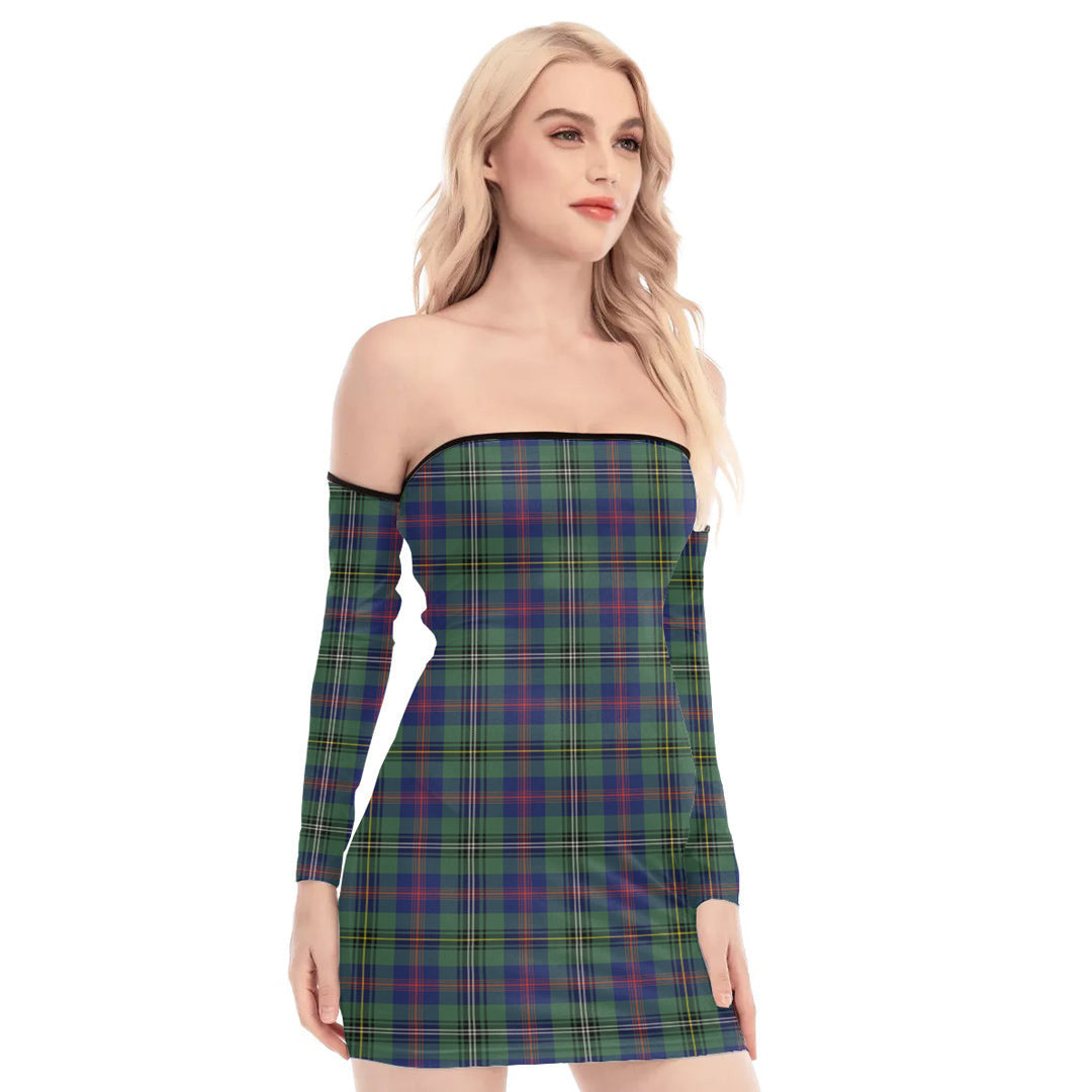 Wood Modern Tartan Plaid Off-Shoulder Back Lace-Up Dress