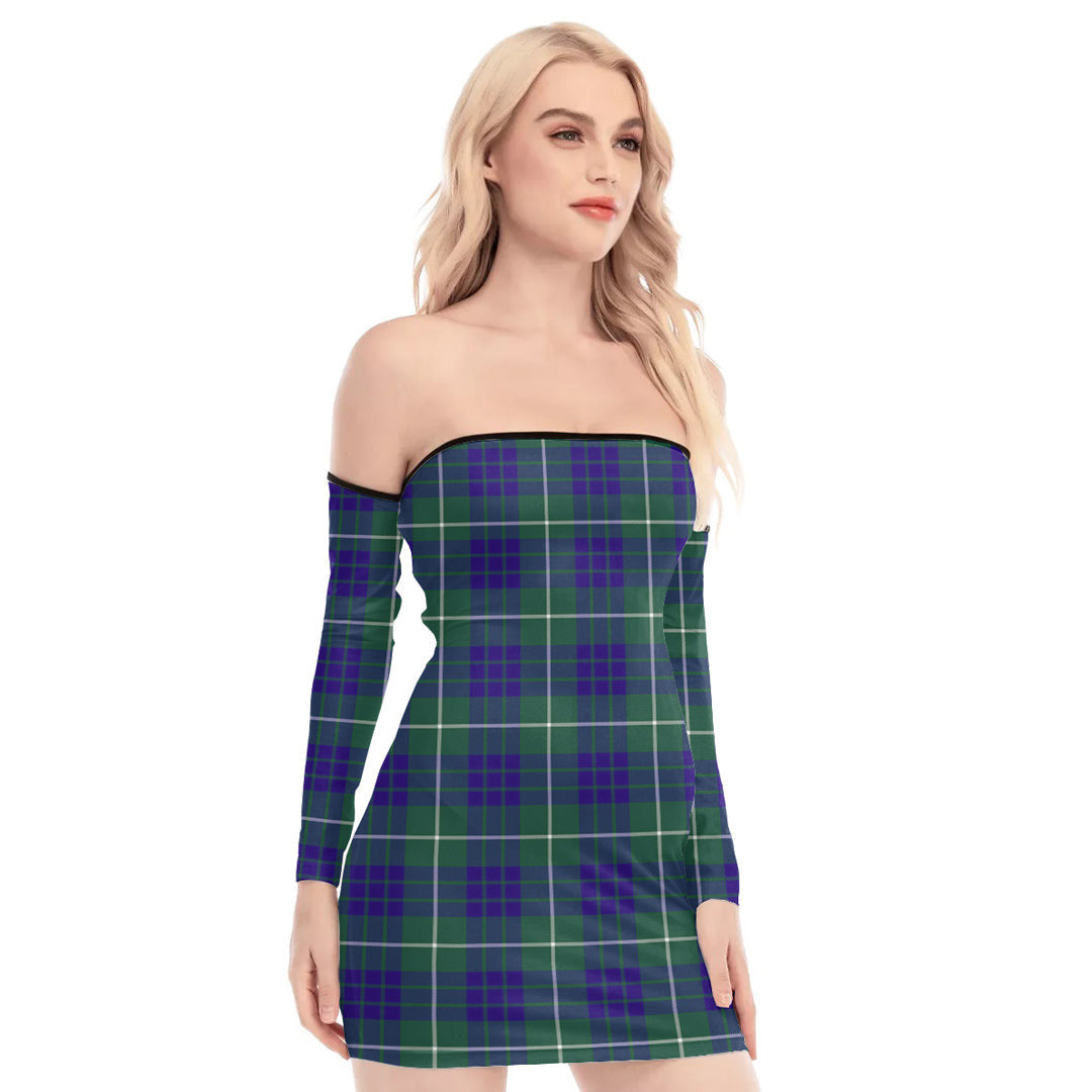 Hamilton Hunting Modern Tartan Plaid Off-Shoulder Back Lace-Up Dress