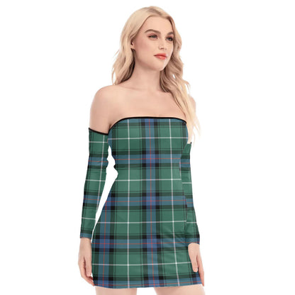 MacDonald of the Isles Hunting Ancient Tartan Plaid Off-Shoulder Back Lace-Up Dress