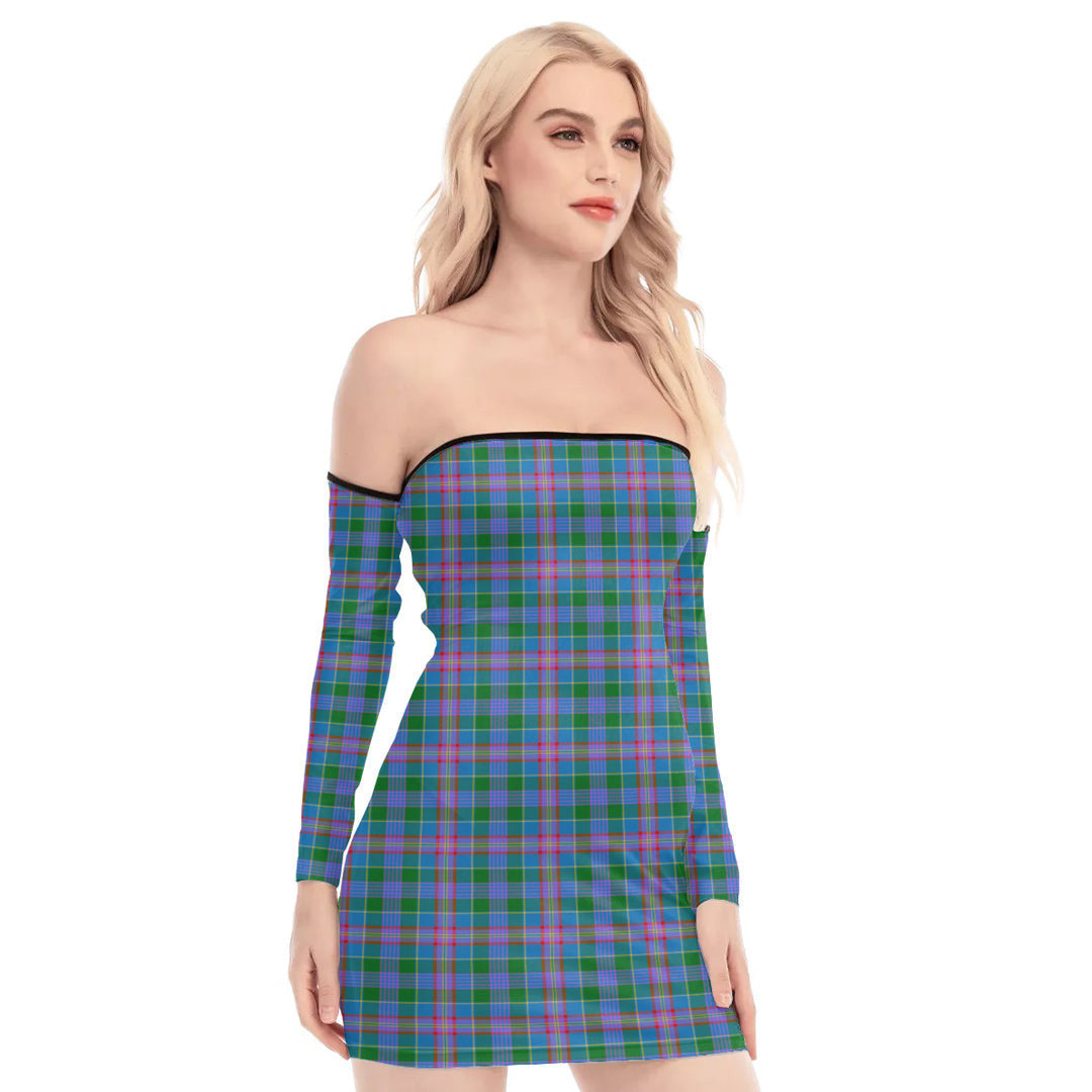 Ralston Tartan Plaid Off-Shoulder Back Lace-Up Dress