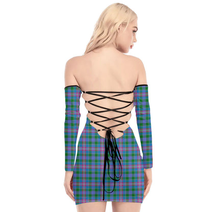 Ralston Tartan Plaid Off-Shoulder Back Lace-Up Dress