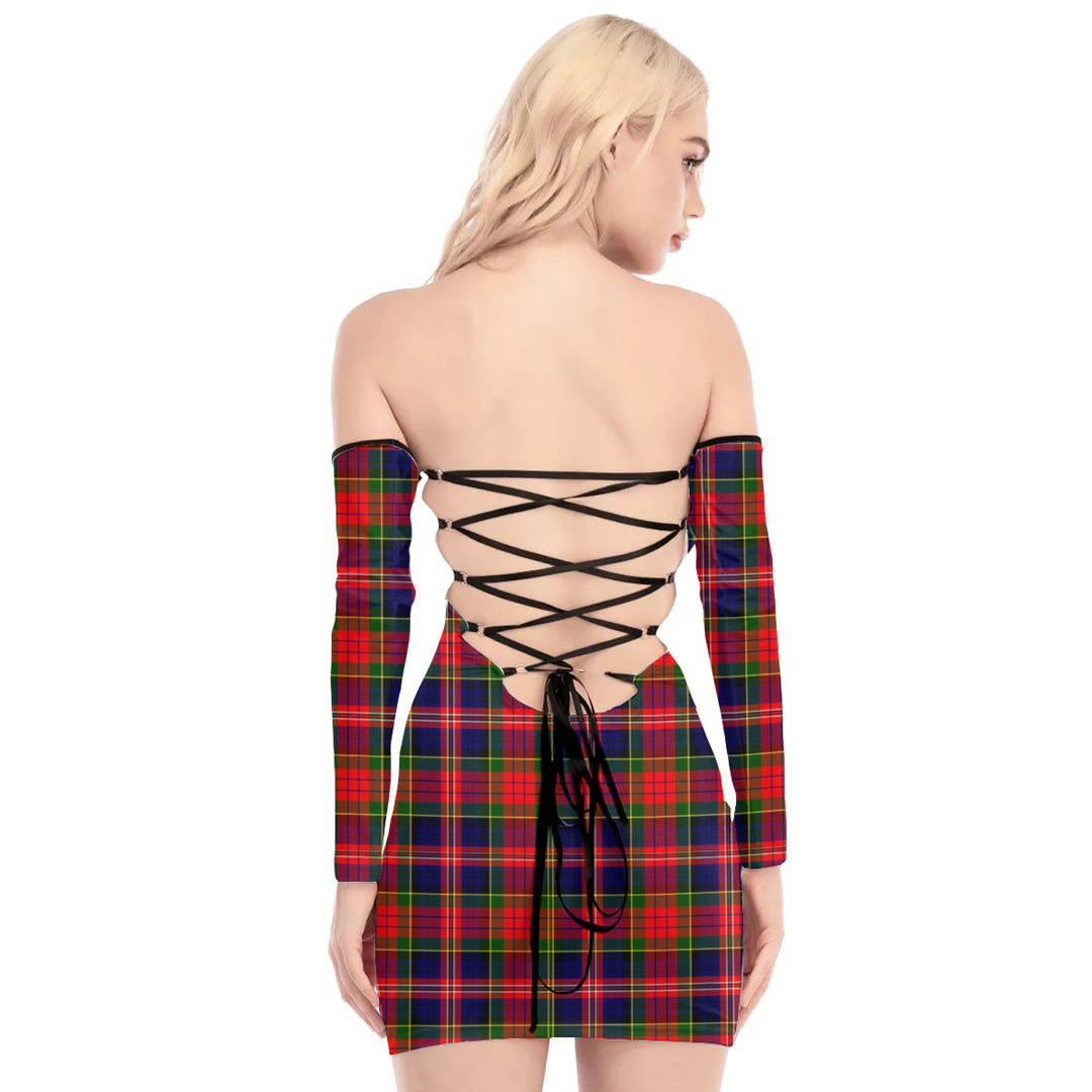 MacPherson Modern Tartan Plaid Off-Shoulder Back Lace-Up Dress