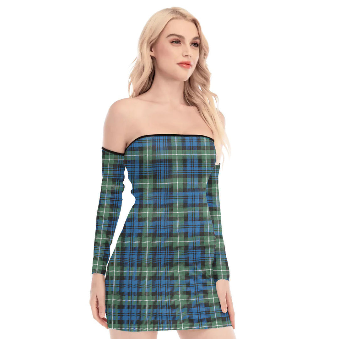 Lamont Ancient Tartan Plaid Off-Shoulder Back Lace-Up Dress