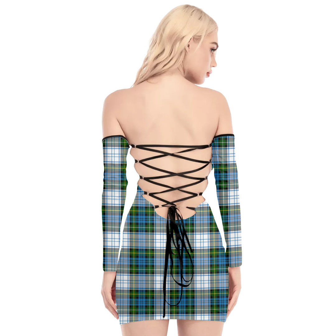 Campbell Dress Tartan Plaid Off-Shoulder Back Lace-Up Dress