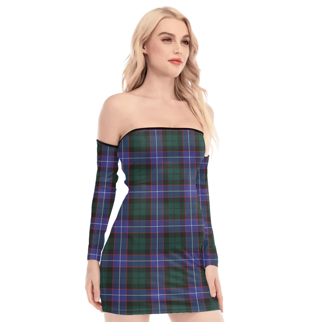 Hunter Modern Tartan Plaid Off-Shoulder Back Lace-Up Dress