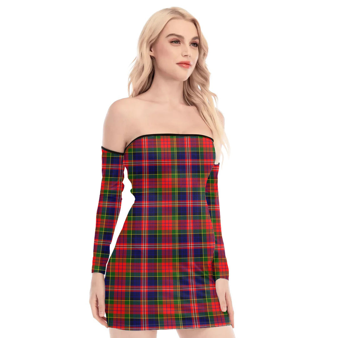 MacPherson Modern Tartan Plaid Off-Shoulder Back Lace-Up Dress