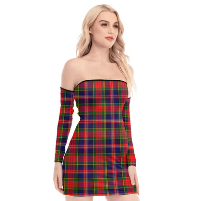 MacPherson Modern Tartan Plaid Off-Shoulder Back Lace-Up Dress