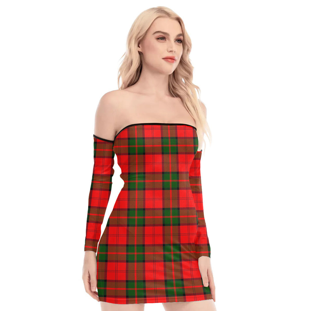 Dunbar Modern Tartan Plaid Off-Shoulder Back Lace-Up Dress