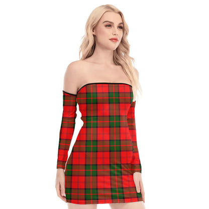 Dunbar Modern Tartan Plaid Off-Shoulder Back Lace-Up Dress