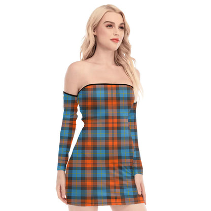 MacLachlan Ancient Tartan Plaid Off-Shoulder Back Lace-Up Dress