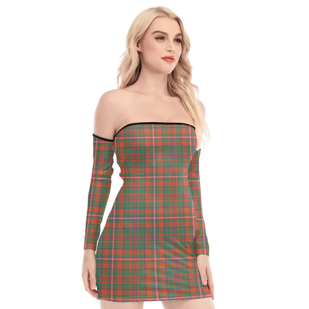 MacKinnon Ancient Tartan Plaid Off-Shoulder Back Lace-Up Dress