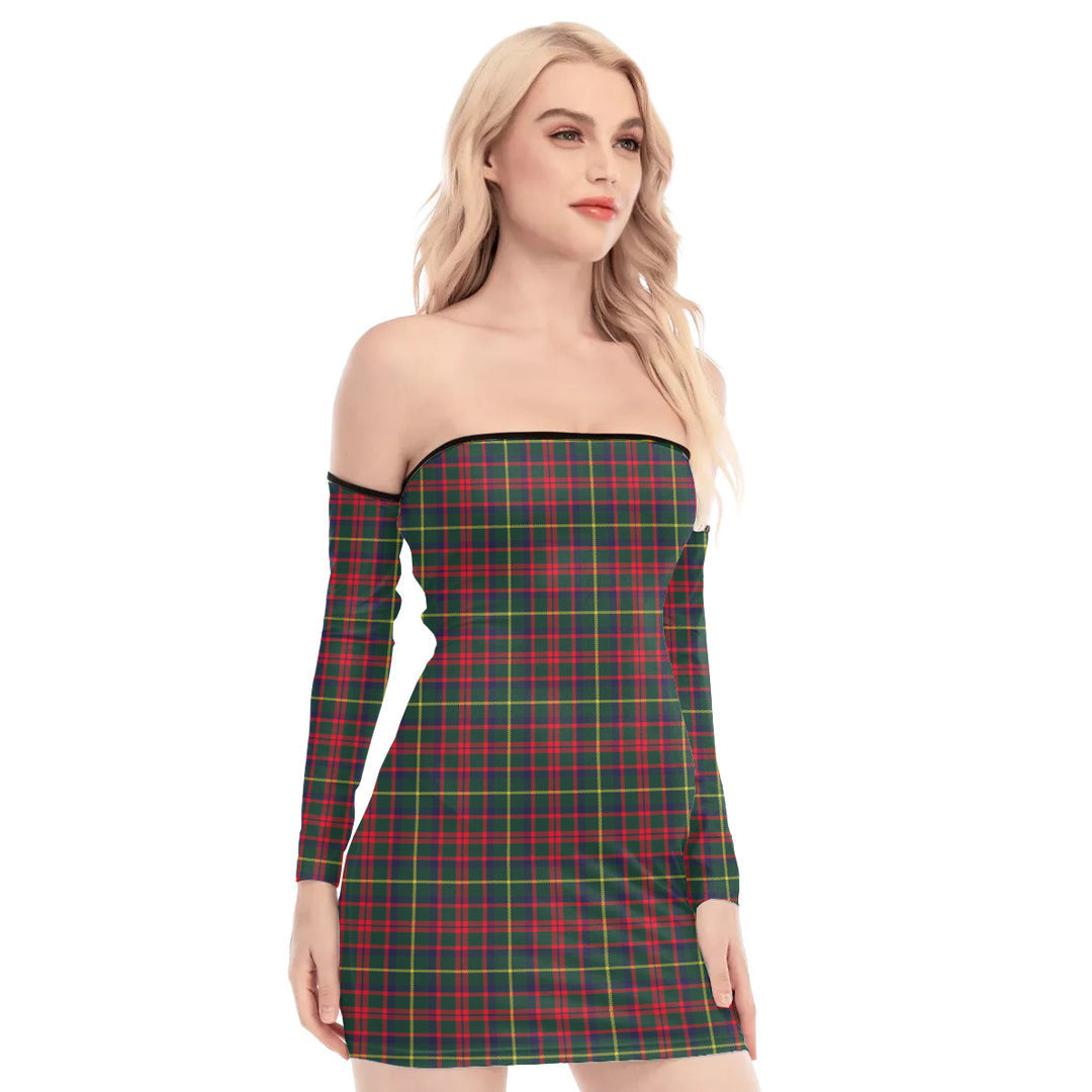 MacKintosh Hunting Modern Tartan Plaid Off-Shoulder Back Lace-Up Dress