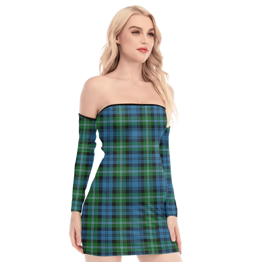 Lyon Tartan Plaid Tartan Plaid Off-Shoulder Back Lace-Up Dress