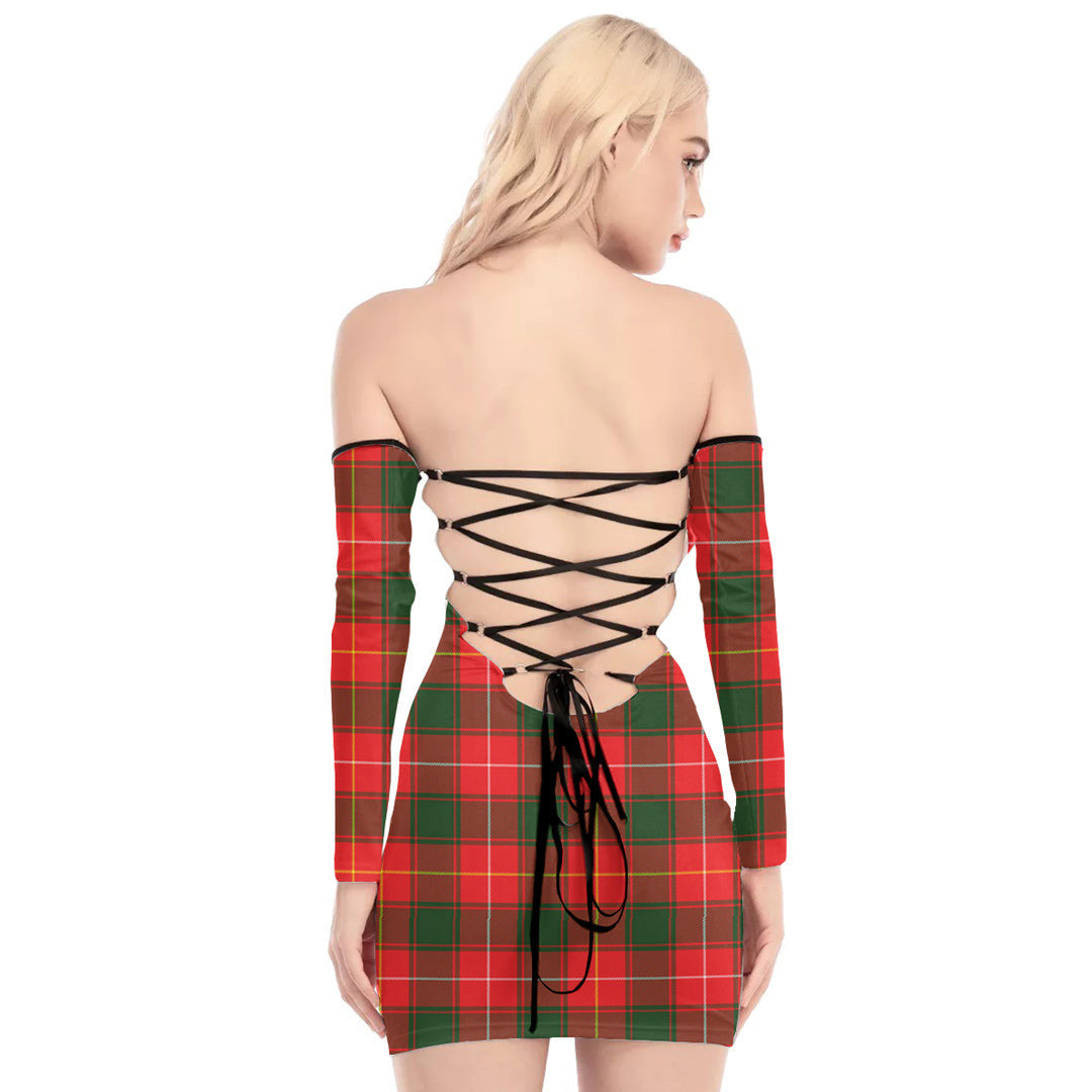 MacFie Tartan Plaid Off-Shoulder Back Lace-Up Dress