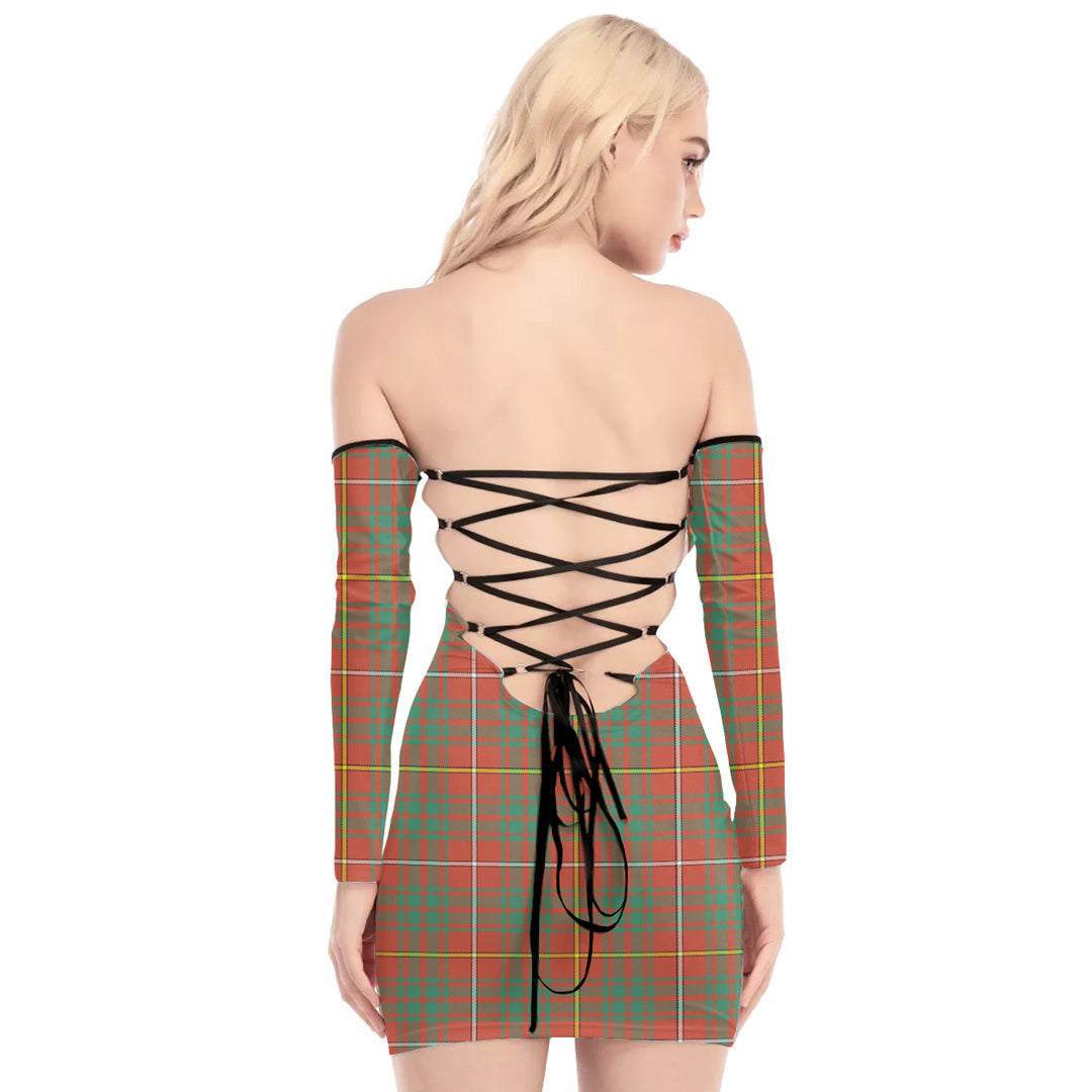 Bruce Ancient Tartan Plaid Off-Shoulder Back Lace-Up Dress