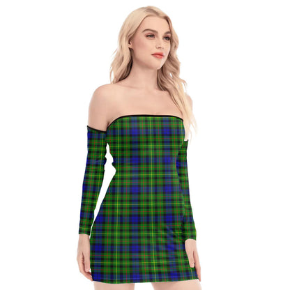 Rollo Modern Tartan Plaid Off-Shoulder Back Lace-Up Dress