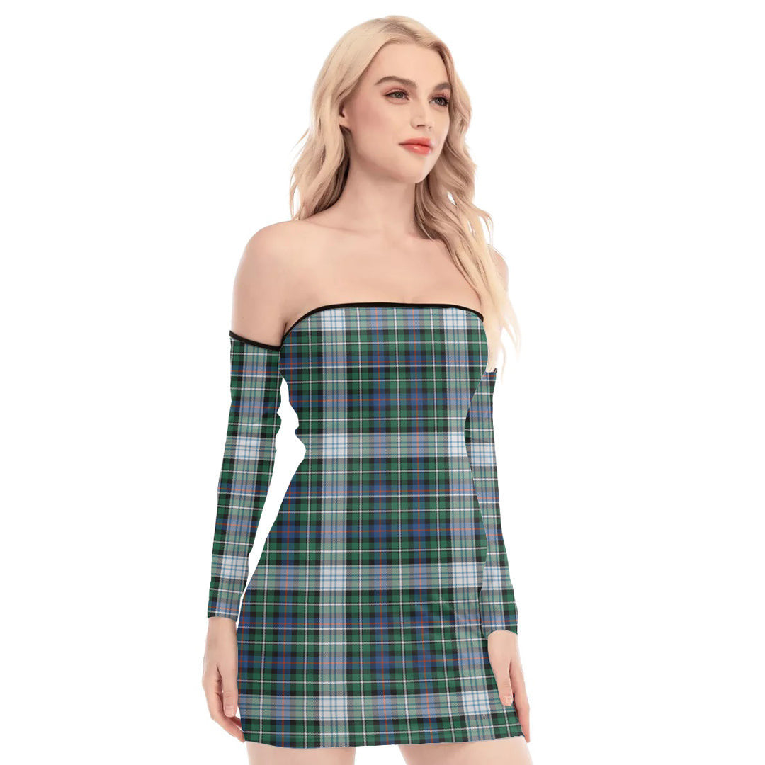 MacKenzie Dress Ancient Tartan Plaid Off-Shoulder Back Lace-Up Dress