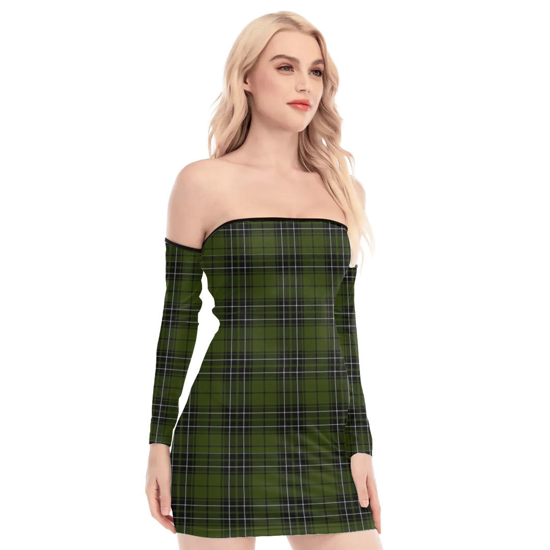 MacLean Hunting Tartan Plaid Off-Shoulder Back Lace-Up Dress