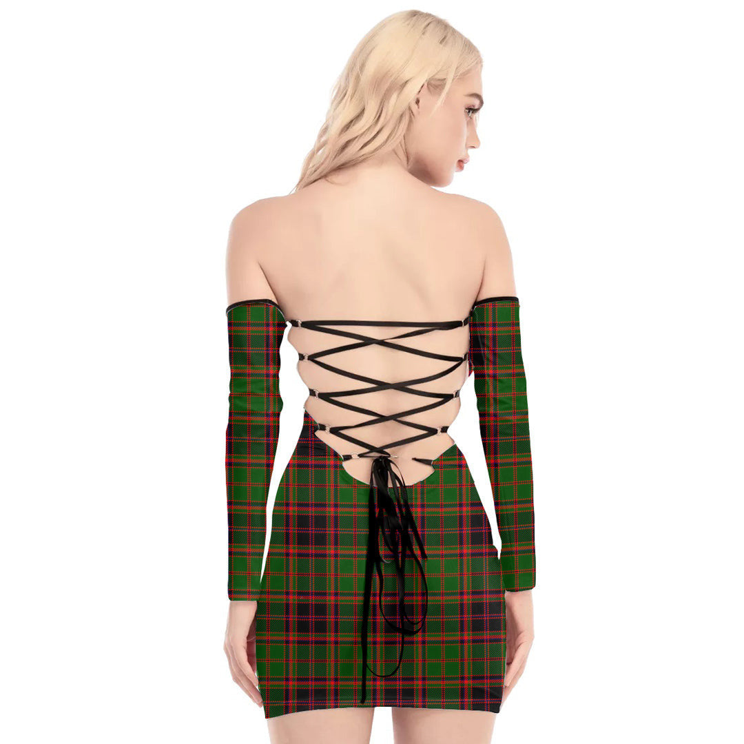 Buchan Modern Tartan Plaid Off-Shoulder Back Lace-Up Dress