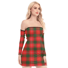 MacFie Tartan Plaid Off-Shoulder Back Lace-Up Dress