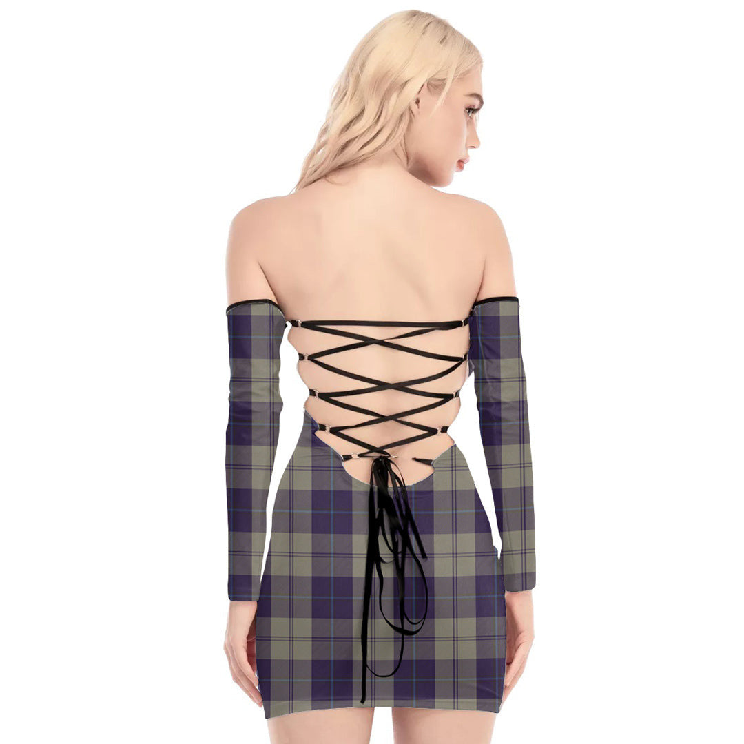 Cunningham Dress Blue Dancers Tartan Plaid Off-Shoulder Back Lace-Up Dress