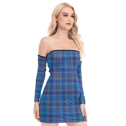 Mercer Modern Tartan Plaid Off-Shoulder Back Lace-Up Dress