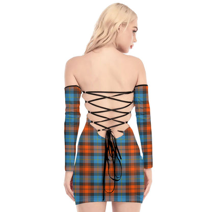 MacLachlan Ancient Tartan Plaid Off-Shoulder Back Lace-Up Dress