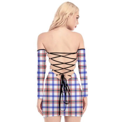 Boswell Modern Tartan Plaid Off-Shoulder Back Lace-Up Dress