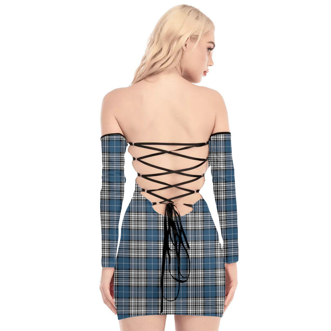 Napier Modern Tartan Plaid Off-Shoulder Back Lace-Up Dress