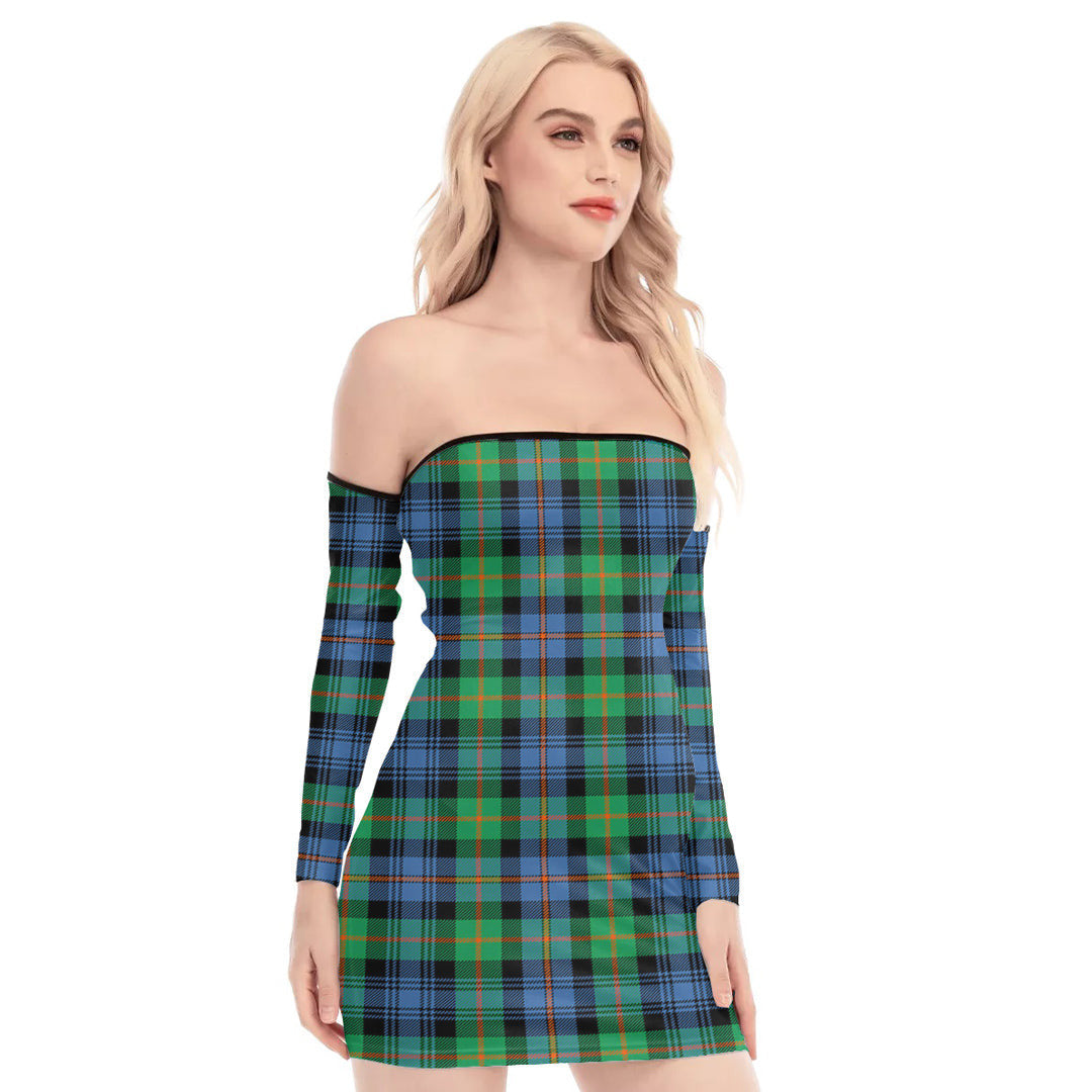 Murray of Atholl Ancient Tartan Plaid Off-Shoulder Back Lace-Up Dress