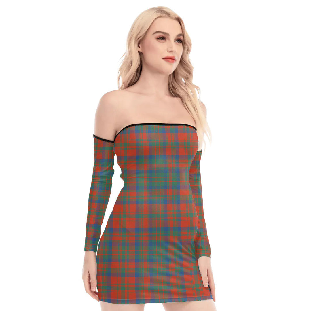 Matheson Ancient Tartan Plaid Off-Shoulder Back Lace-Up Dress