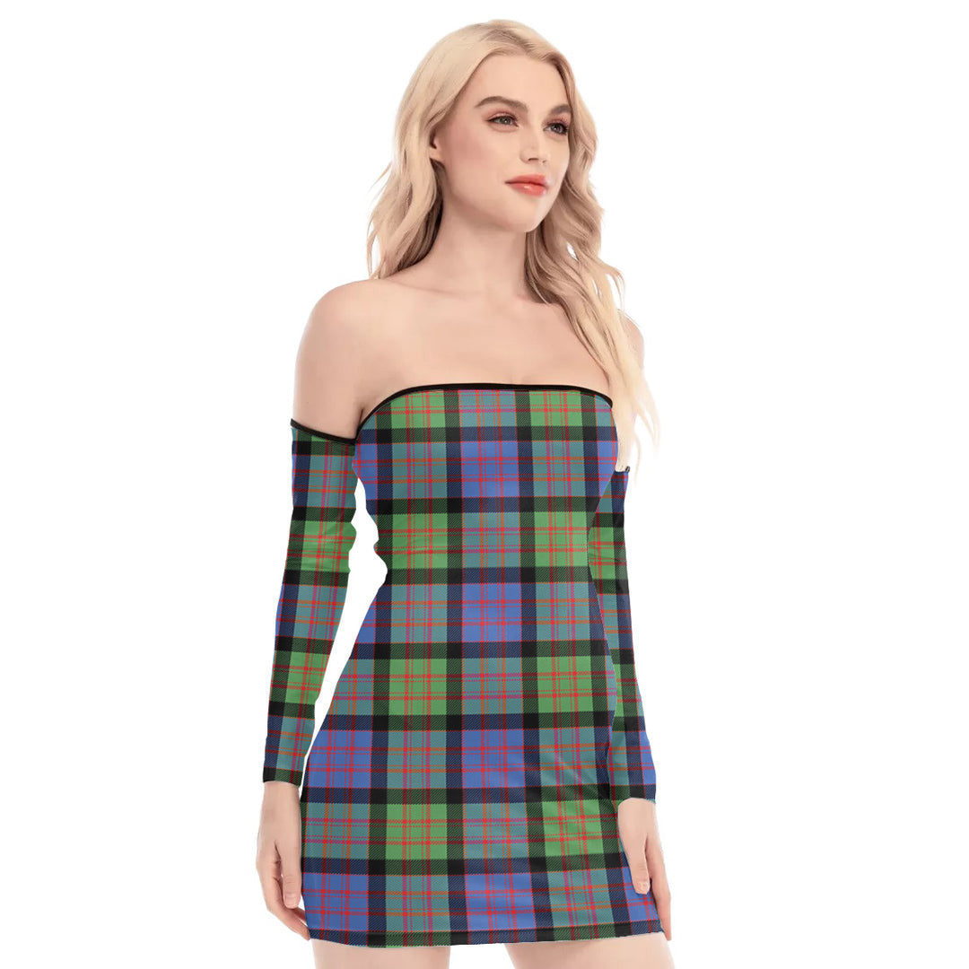 MacDonald Ancient Tartan Plaid Off-Shoulder Back Lace-Up Dress