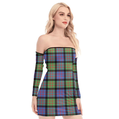 MacDonald Ancient Tartan Plaid Off-Shoulder Back Lace-Up Dress