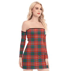 Chisholm Ancient Tartan Plaid Off-Shoulder Back Lace-Up Dress