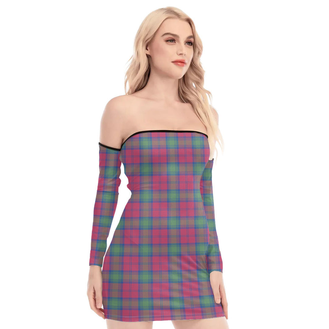 Lindsay Ancient Tartan Plaid Off-Shoulder Back Lace-Up Dress