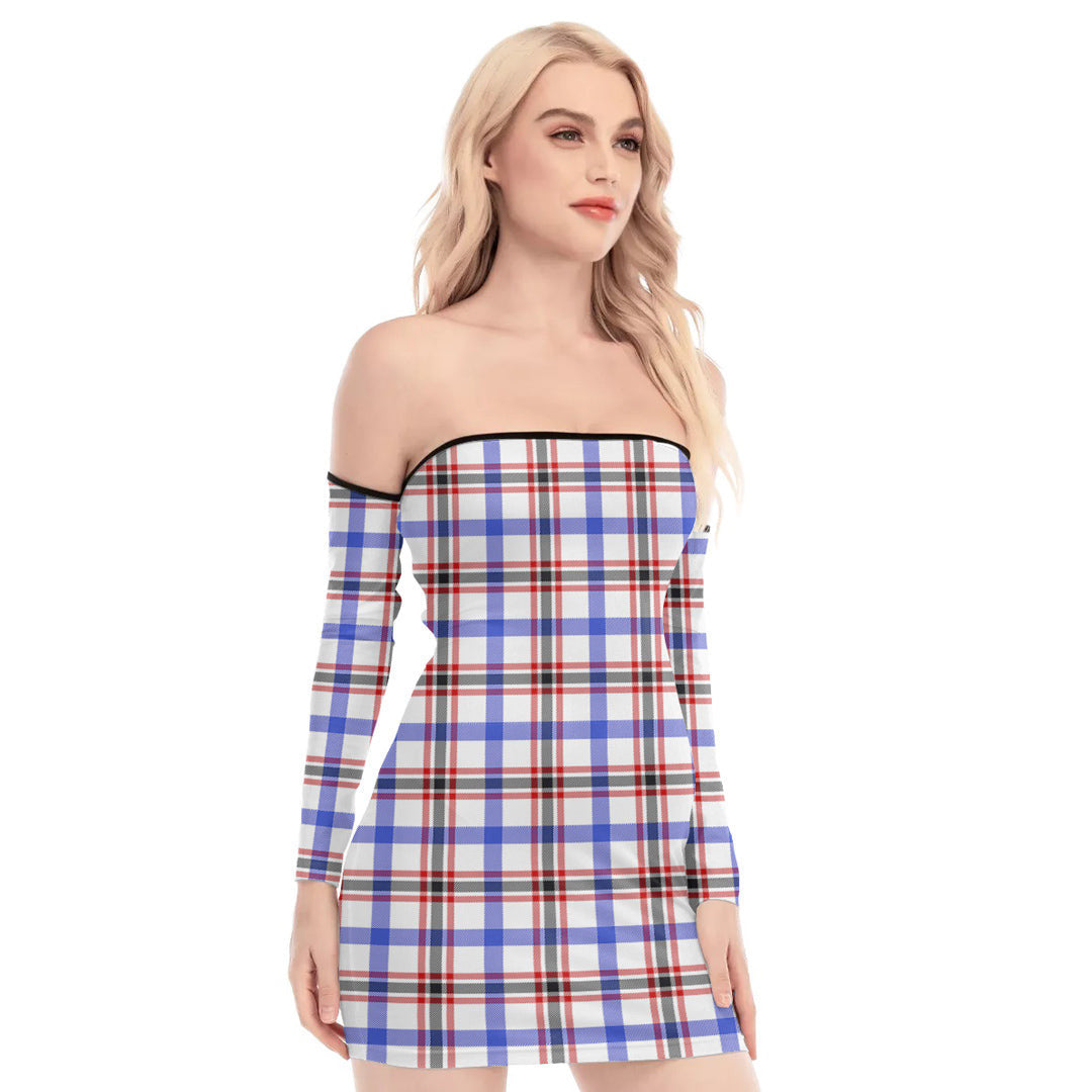 Boswell Modern Tartan Plaid Off-Shoulder Back Lace-Up Dress