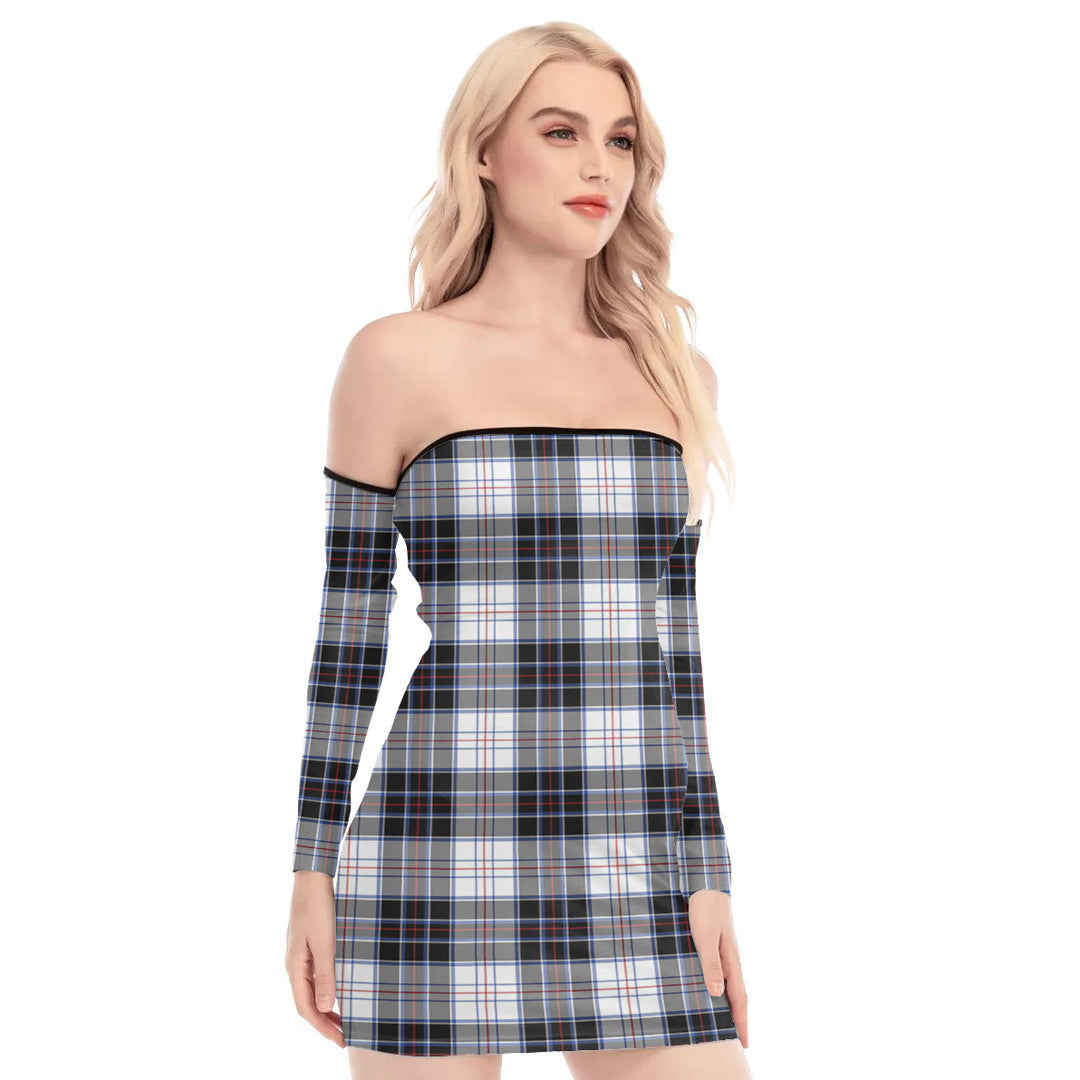 MacRae Dress Modern Tartan Plaid Off-Shoulder Back Lace-Up Dress