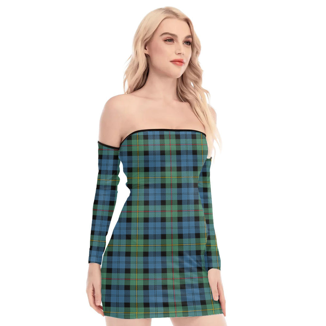 MacEwen Ancient Tartan Plaid Off-Shoulder Back Lace-Up Dress