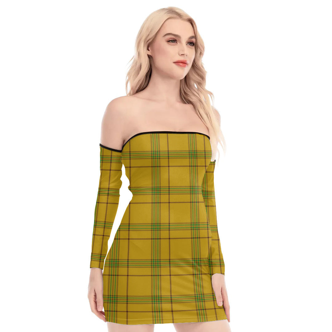 Houston Tartan Plaid Off-Shoulder Back Lace-Up Dress