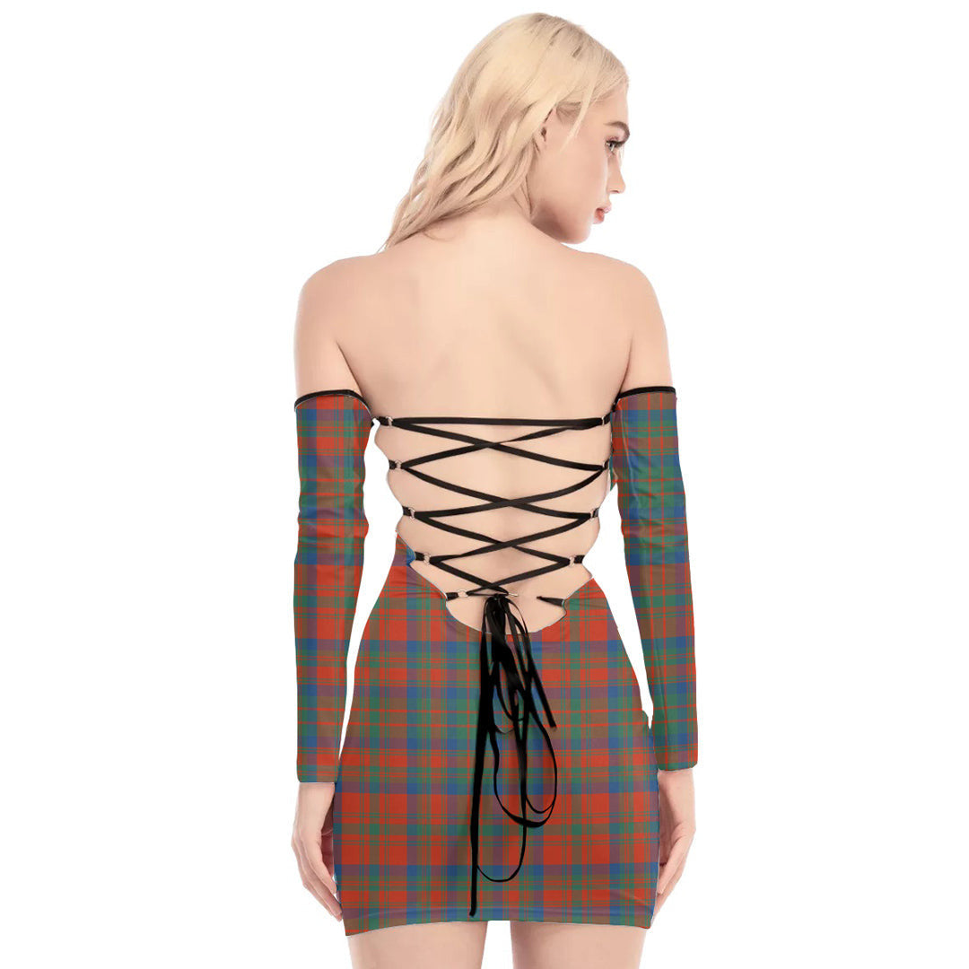 Matheson Ancient Tartan Plaid Off-Shoulder Back Lace-Up Dress