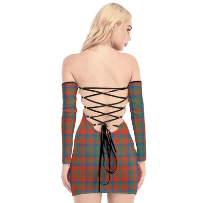 Matheson Ancient Tartan Plaid Off-Shoulder Back Lace-Up Dress