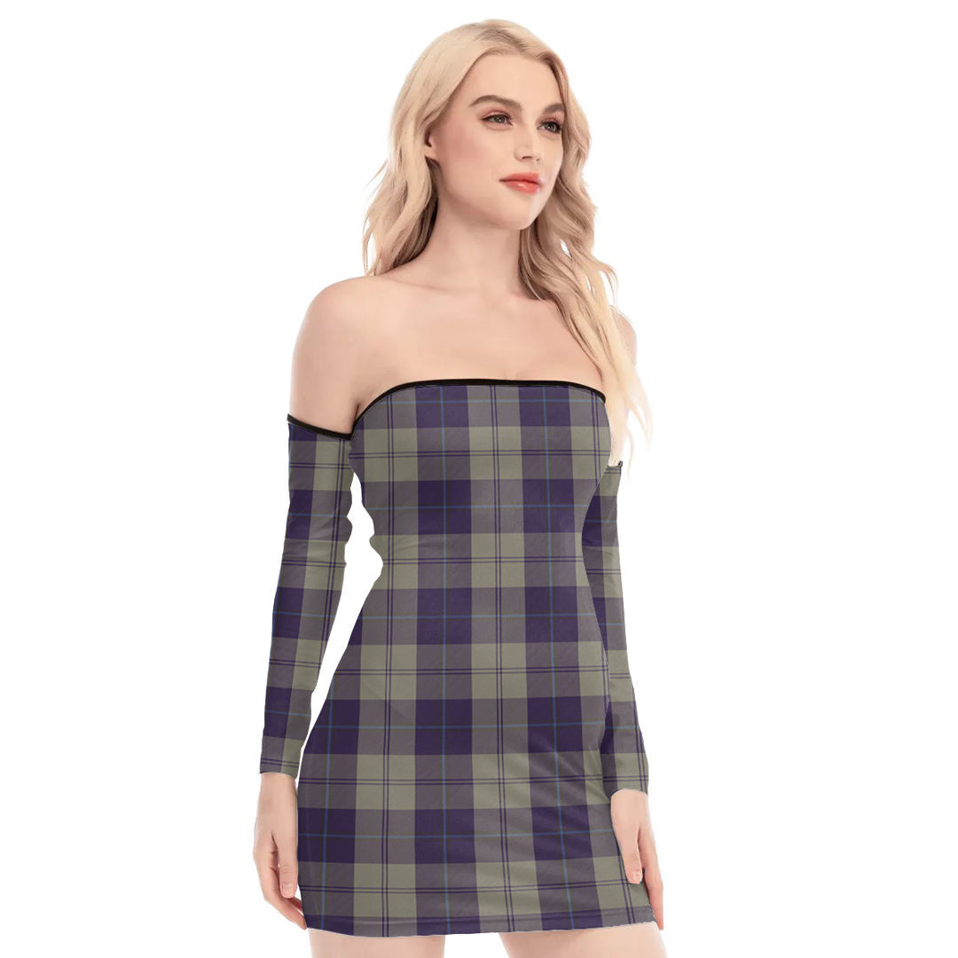 Cunningham Dress Blue Dancers Tartan Plaid Off-Shoulder Back Lace-Up Dress