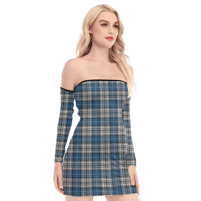 Napier Modern Tartan Plaid Off-Shoulder Back Lace-Up Dress