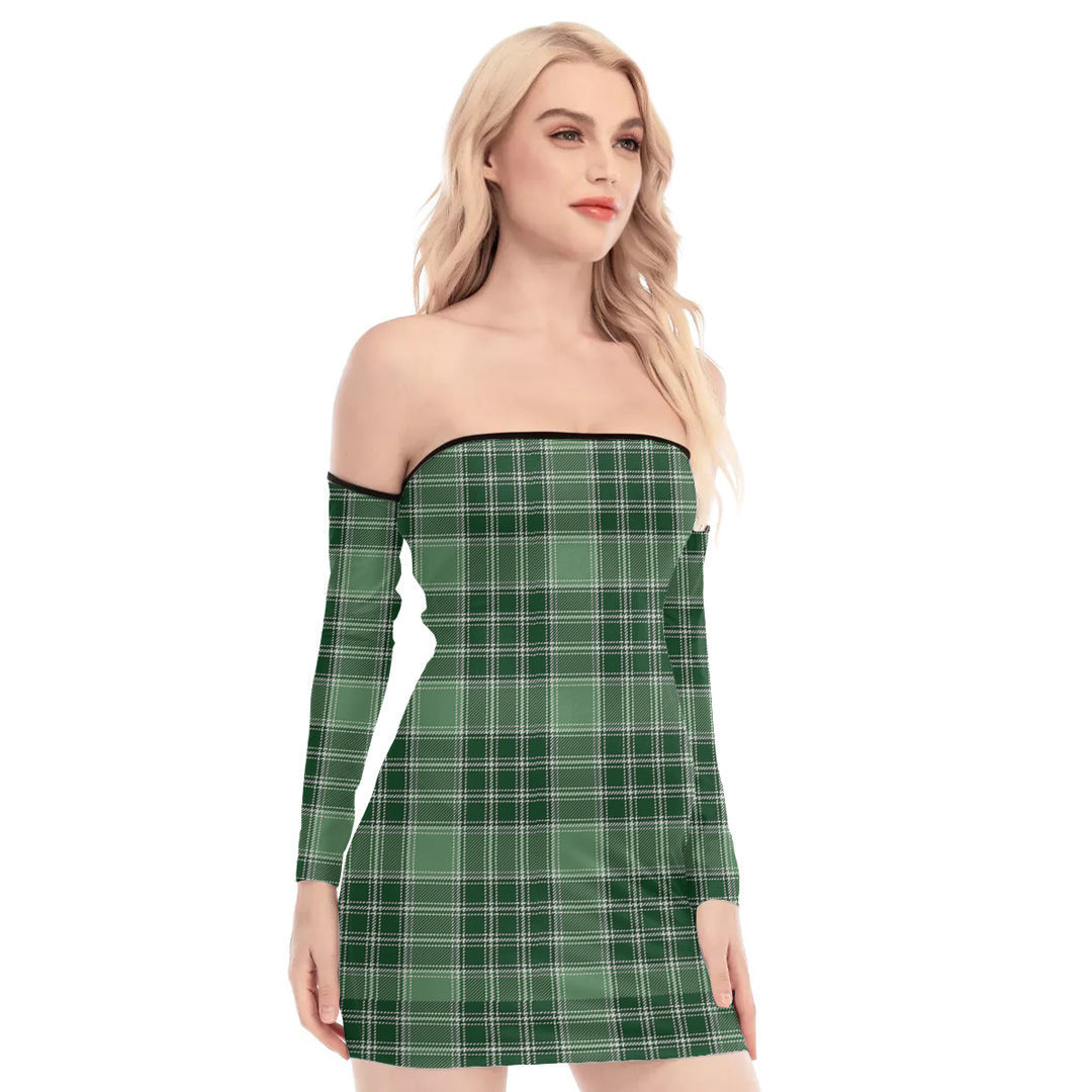 MacDonald Lord of the Isles Hunting Tartan Plaid Off-Shoulder Back Lace-Up Dress