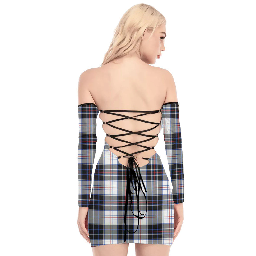 MacRae Dress Modern Tartan Plaid Off-Shoulder Back Lace-Up Dress