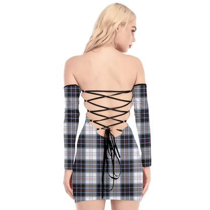 MacRae Dress Modern Tartan Plaid Off-Shoulder Back Lace-Up Dress