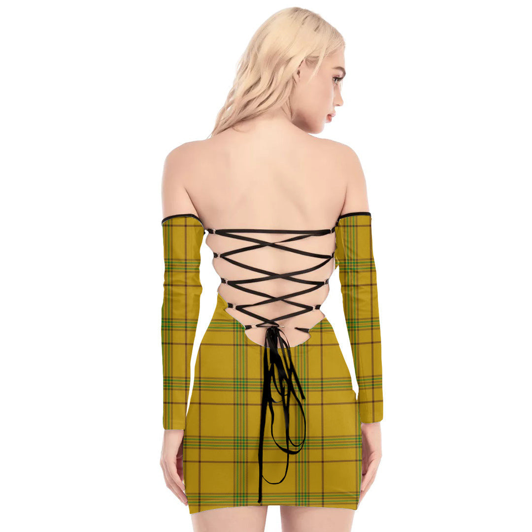 Houston Tartan Plaid Off-Shoulder Back Lace-Up Dress