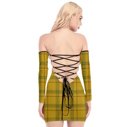 Houston Tartan Plaid Off-Shoulder Back Lace-Up Dress